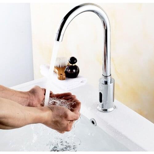 Bathroom Basin Sink Faucet Automatic Sensor Water Saving Tap Single Cold Water Tap Touch-Free Infrared Basin Tap Deck Mounted