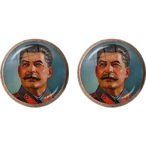 Soviet USSR Stalin Lenin Stud Earrings Classic Red Star Hammer Sickle Communism Emblem CCCP Glass Cabochon Ear Jewelry For Women