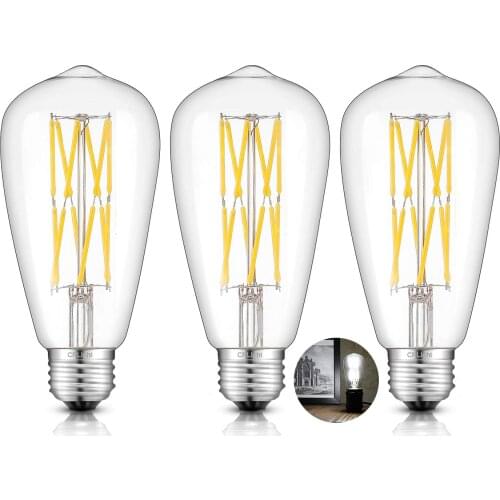 Warm White, E26 Medium Base Antique ST64 Clear Glass LED Double-layer Spiral Filament Bulbs, Smooth Dimming Version, 3 Pack