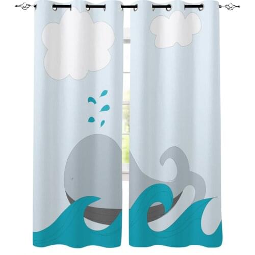 Cartoon Whale White Cloud Cute Curtain for Living Room Bedroom Curtain Window Treatment Blinds Drapes Kids Room Curtains