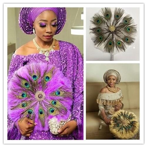 Feather Hand Fan Handmade Luxurious African Dance Lace Feather Fans for Wedding Party Gift Dropshipping Top Wedding Decoration