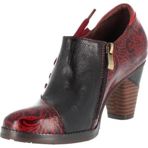 Retro Genuine Leather Embossed Pattern Splicing Folkways Craft Cloth Women Ankle Boots 6-8CM Thick High heel Women Shoes 2020