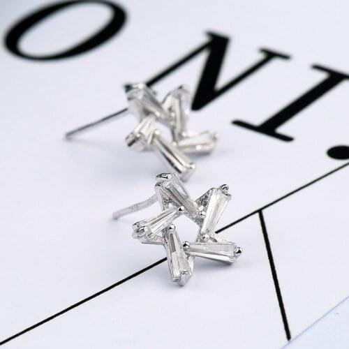 ROLILASON Personality Trend Pure Silver Woman Ornaments S925 Pure Silver Personality Stars Wisp Air Ear Nail Earrings for women