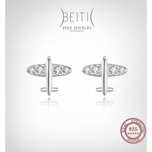 Beitil Small Cute Fashion Aircraft 925 Sterling Silver Stud Earrings For Women Girls Anti-allergy Fine Jewelry Gifts