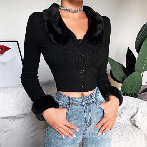 Woman Sweaters Cardigan Furry Sleeves Knitted Cardigan Womens Autumn Top Sueters De Mujer