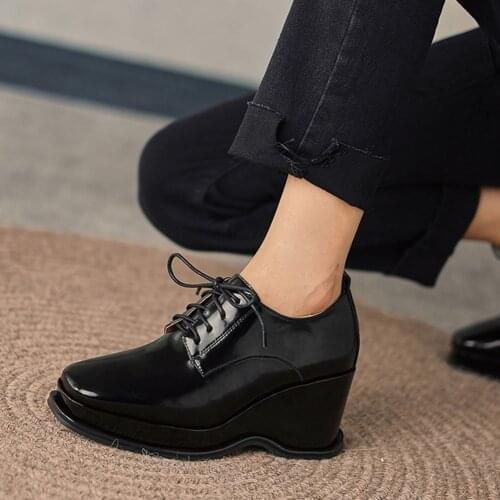 Brand Design Great Quality Female Pumps Genuine Leather Cow Comfy Platform Wedges Lace-Up Autumn Concise Casual Woman Shoes