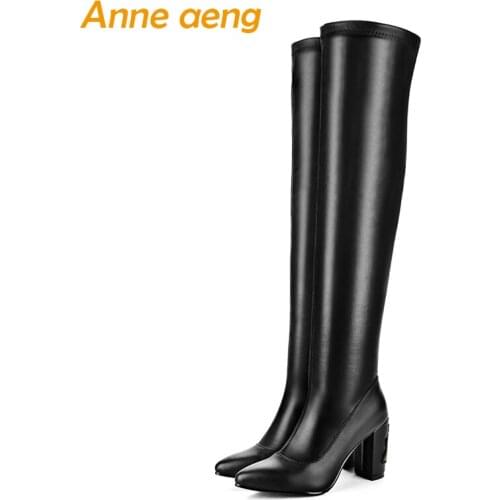 Women winter snow boots Over the Knee high square heel Pointed toe classic sexy ladies black women winter shoes big size 33-46