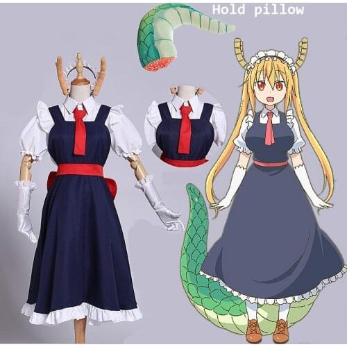 Miss Kobayashis Dragon Maid Tohru Cosplay Costume for Women Kobayashi San Chi No Maid Uniforms Costume+wig full set