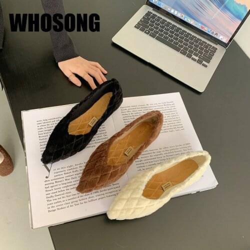 Winter Women Shoes Girls Fur Shoes Woman Slip On Flats Ladies Brand Shoes Female Black Shoes Fashion Shoes Warm Dress Shoes New