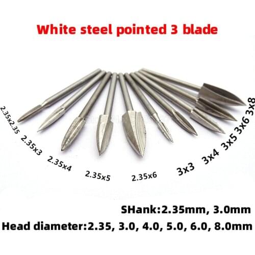 1Pcs 3 Blade White Steel Knife Wood Carving Chisel Woodworking Inserts Cutter Root Tools Grinding Head Pointed Milling Tool