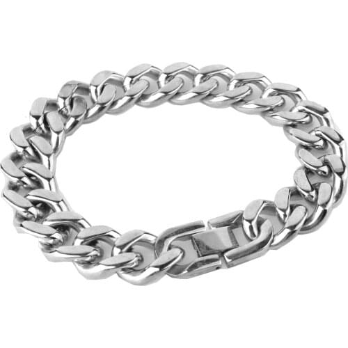 15mm Width Punk Polished Silver Color 316L Stainless Steel Bracelet Men Biker Chain Mens Heavy Cool Bracelets & Bangle Jewelry