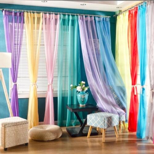 2021 Fashion Simple Solid Color Tulle Door Window Curtain Washable Drape Panel Sheer Scarf Valances Translucent Design 5z