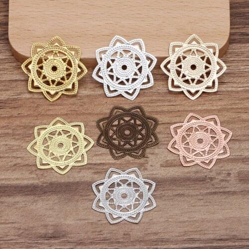 50pcs 30mm Gold Silver Plated Metal Brass Filigree Flower Slice Charms Base Setting Jewelry DIY Handmade Findings