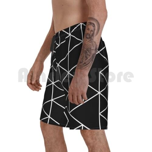 White And Black Beach Shorts Men Beach Pants Swim Trunks Graphic Pattern Abstract Geometric Geometric Lines Star