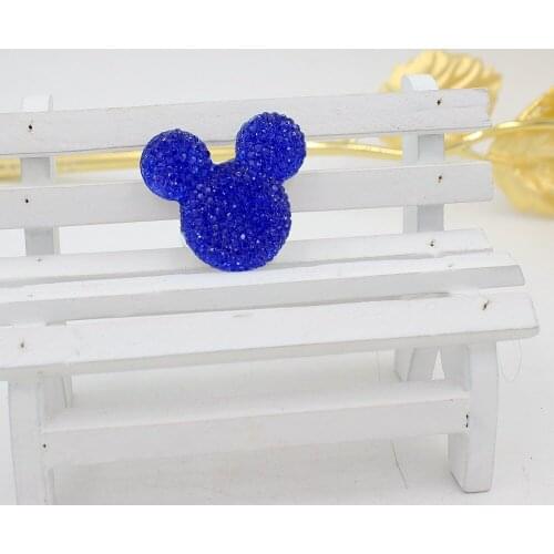 Free Shipping 50pcs/lot 35*30mm Dark Blue Color Big Mickey Head Shape Flatback Resin Cartoon Rhinestone For DIY