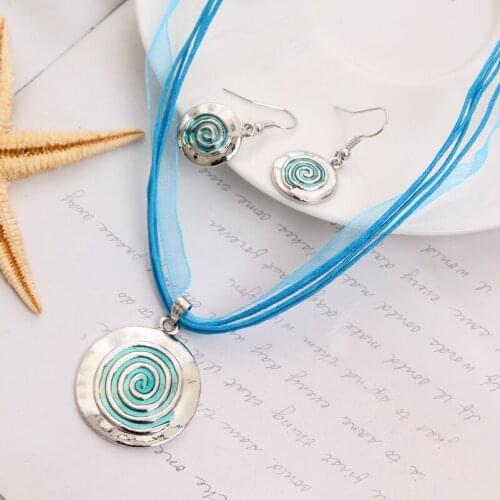 Bohemia Round Oil Dripping Pendant Necklace Multi-layer Short Rope Necklace Earrings Jewelry Set Best Gift For Women