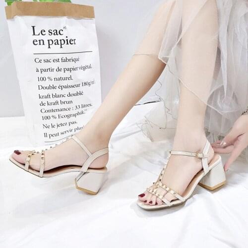 Summer women sandals Round head vintage Black toe high heels Fashion Lace Up sandals women rivet design shoes women sandals