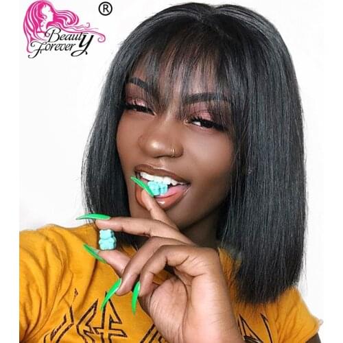 BeautyForever Remy Brazilian Straight Lace Front Human Hair Wigs Short Bob Wig With Bang 180% 150% 130% Density
