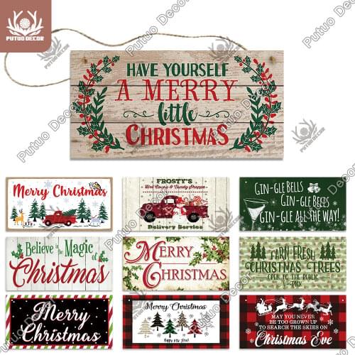Putuo Decor 2022 New Year Xmas Tree Decoration Home Wooden Hanging Sign Door Decoration for Christmas Tree Ornament Navidad Gift