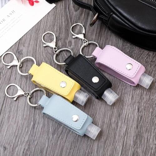 Disinfect Hand Sanitizer Leather Keychain Holder Travel Bottle Refillable Containers 30ml Reusable Bottles With Keychain Carrier