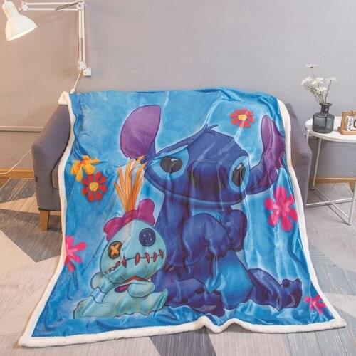 Disney Lilo & Stitch Shawl Blanket Flannel Sherpa Thickened Double Layer Air Conditioning Nap Quilt Bed Sofa Travel Cover Gifts