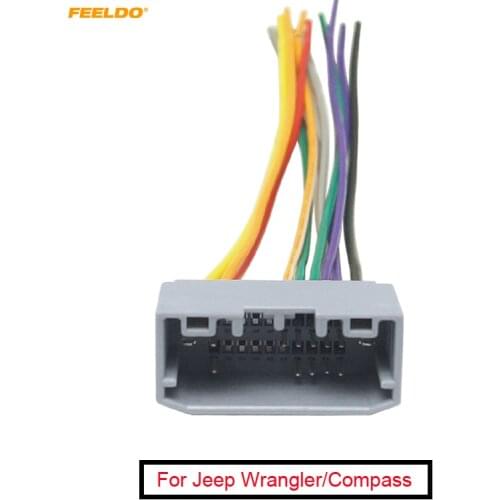 FEELDO 1PC Car Stereo Wiring Harness Adapter Female Plug For Jeep Wrangler/Compass OEM Factory Audio Wire Cable #FD2890