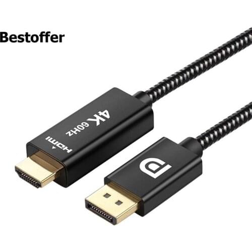 2m DisplayPort to HDMI Cable Nylon Braided Gold-Plated 4K 60Hz UHD Unidirectional DP to HDMI Cable - Aluminum Shell