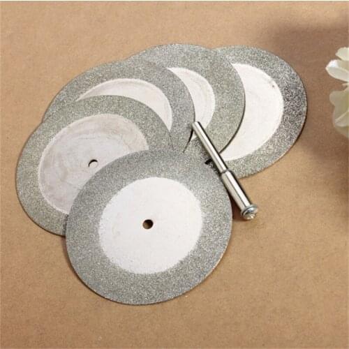 6PCS 50mm Diamond Cutting Discs Wheel & Drill Bit Rotary Tool Circular Saw Blades Disc Mandrel For Dremel Mini Drill Power Tool