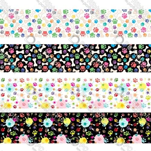 16-75MM Creative Cartoon Paw Printed Grosgrain&Satin&16MM Foe Ribbon DIY Handmade Materials Wedding Gift Wrap Tape 50yards