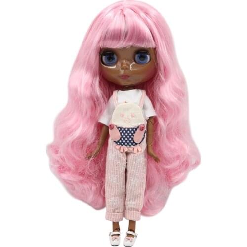 ICY DBS Blyth doll joint body Super dark black Glossy face pink hair. No.BL1050/1017