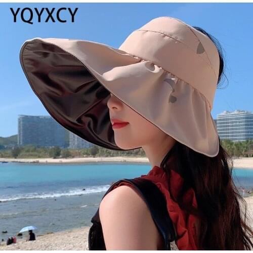 YQYXCY Summer Hat Women Butterfly Printing Big Brim Outdoor Sunscreen Uv Protection Foldable Empty Top Sun Hat Female Travel
