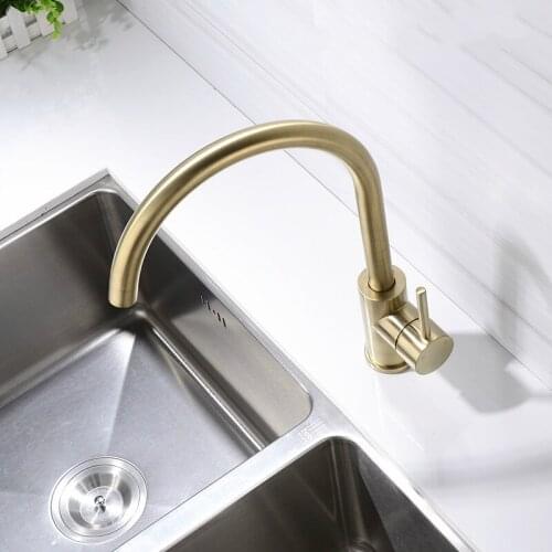 Brushed Gold Kitchen Faucet Solid Brass Sink Tap Single Holder Single Hole Water Mixer Tap Deck Mounted Bathroom Accessories