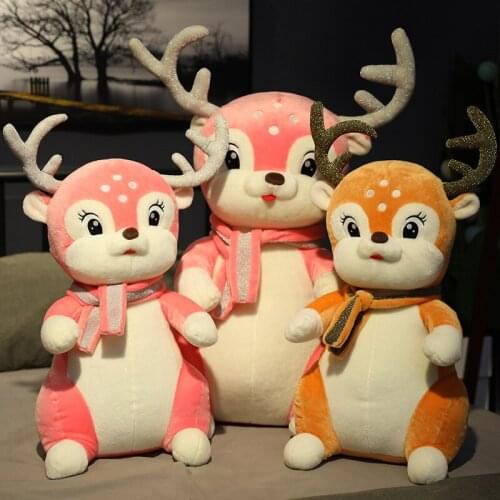 Cute scarf deer sika deer stuffed plush toy sitting posture children’s pillow baby soothing toy bedroom decoration ornament gift