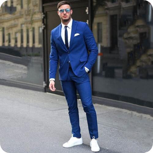 Royal Blue Men Classic Suits for Business Slim Fit Groom Tuxedo Custom Made Man Blazer Jacket 2Piece Costume Homme Prom Ternos