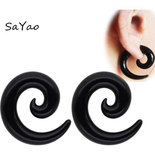 SaYao 2 Pieces Acrylic Black Ear Spiral Plugs Earring Gauges Punk Taper Expander Tunnel Piercings Stretcher Kits Body Jewelry