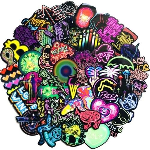 50 PCS Neon Light Sticker Gifts Toys for Children Anime Animal Cute Decals Stickers to Laptop Phone Suitcase Guitar Fridge Car
