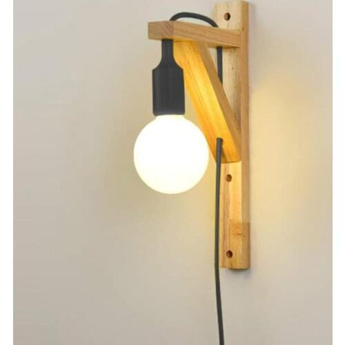 Wall lamps with cable Simple Wooden Creative hanging solid wood for stairs aisle light living room Sconce Lamp Fixtures