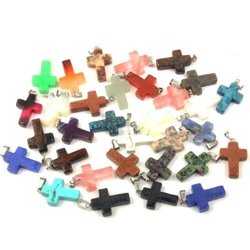 Natural Stone Rose Quartzs Pendant Cross Shape Exquisite charm for Jewelry Making DIY Necklace Accessories Size 25*18 mm