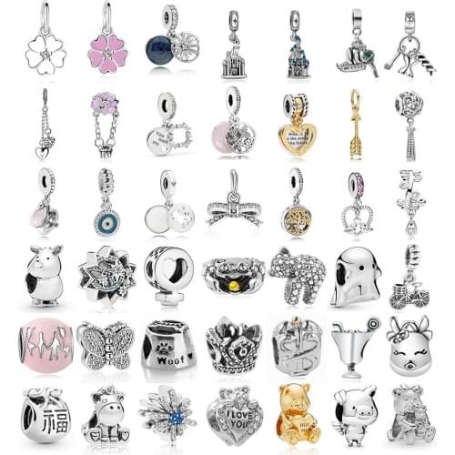 2021 New Bow Unicorn Bear Dangle Beads Fits European Pandora Charm Bracelet&Bangle DIY Women Jewelry Making