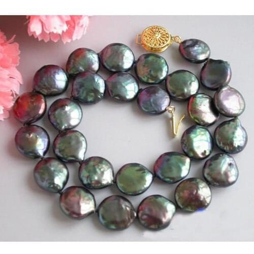 New Arrival Unique Pearls Jewellery Beautiful 12mm Coin Black Color Freshwater Pearl Choker Necklace Birthday Party Great Gift