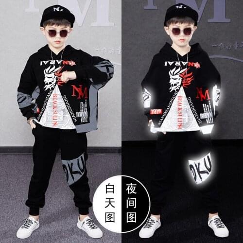 New Autumn Children Clothes Suit for Boys Reflective Clothing Sweatshirt Pants 2Pcs/sets Casual Kids Tracksuit