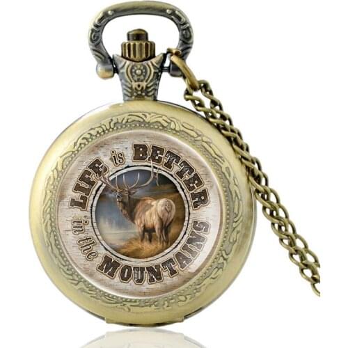 Hunting Elk Design Vintage Quartz Pocket Watch Men Women Charm Pendant Necklace Hours Chain Clock Best Gifts