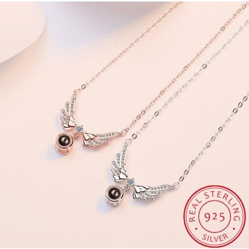 Drop Shipping 925 Sterling Silver Necklaces Zirconia Angel Wings Necklaces Fine Jewelry Collar Colar De Plata Wedding Party Gift