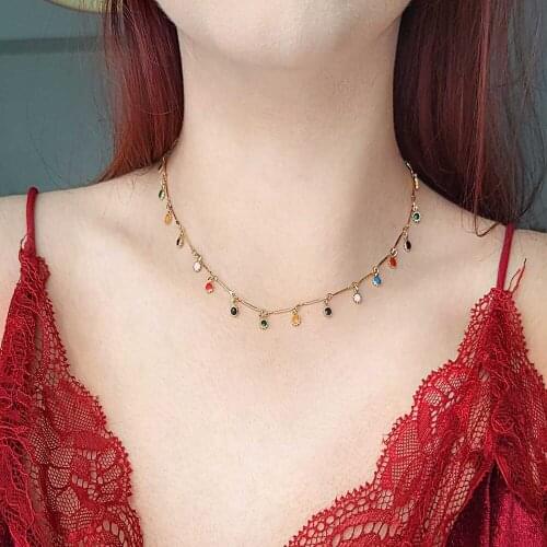 Tocona Bohemian Necklace for Women Charming Colorful Stone Chain Chockers Party Jewelry Wholesale Collares