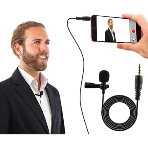 1.5m Mini Portable Lavalier Microphone 3.5mm Audio Video Record Clip-on Lapel Microphone Wired Condenser Mic for Phone Laptop PC