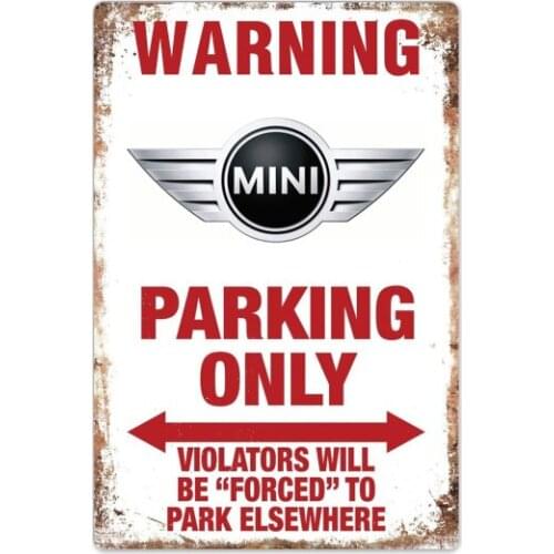 Warning MiniCooper Parking Only Tin Sign Vintage Garage Tin Sign Auto Car Motorcycle Truck sign Bar Club