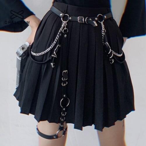Women Belts with chain Punk gothic PU Leather Harajuku Harness Leg Belts Body Waist Strap Jk Dress Jeans Bondage Waistband 383