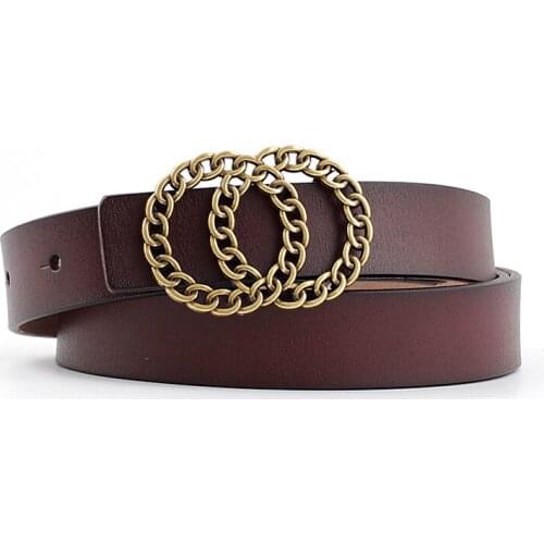 2020 Europe and the United States NEW double Ring buckle belt womens casual leather two-layer leather decoration jeans belt