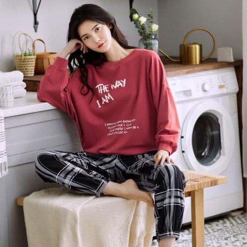 Long Sleeve Cotton Pajamas Set Cute Cartoon Homewear Women Home Clothes Lounge Wear Autumn Female Pajamas Women 2Pcs Sleepwear