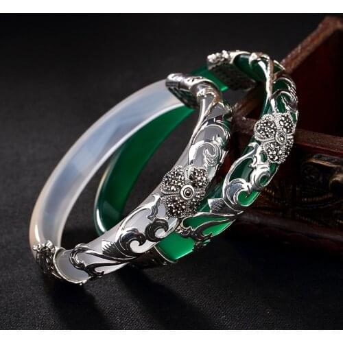 S925 Pure Silver Ways Clovers Mark Sunriser Sets Chalcedony Lady Bracelet Wholesale High-grade